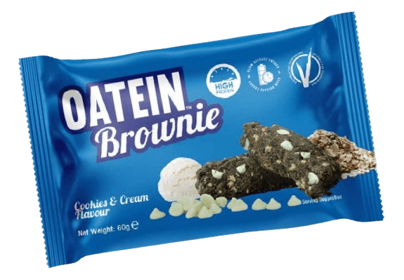 Oatein Oven Baked Vegetarian High Fibre Brownie. Flavors: Cookies & Cream