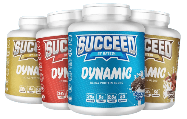Succeed by Oatein Dynamic Protein. Low Sugar Low Fat. Flavors: Strawberry Sundae, Cookies n Cream, Chocolate Delight, Vanilla Ice Cream