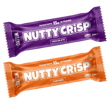 Oatein Vegan High Fibre Protein Bar Nutty Crisp. Flavors: Chocolate, Caramel