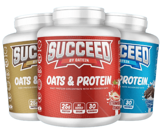 Succeed by Oatein Oats & Protein. Vegetarian Meal Replacement. Flavors: Strawberry Sundae, Cookies n Cream, Chocolate Delight