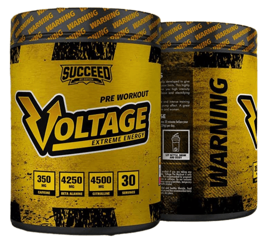 Succeed by Oatein Voltage Pre Workout. Caffeine Extreme Energy. Flavor: Xplosive Tropical Fruits